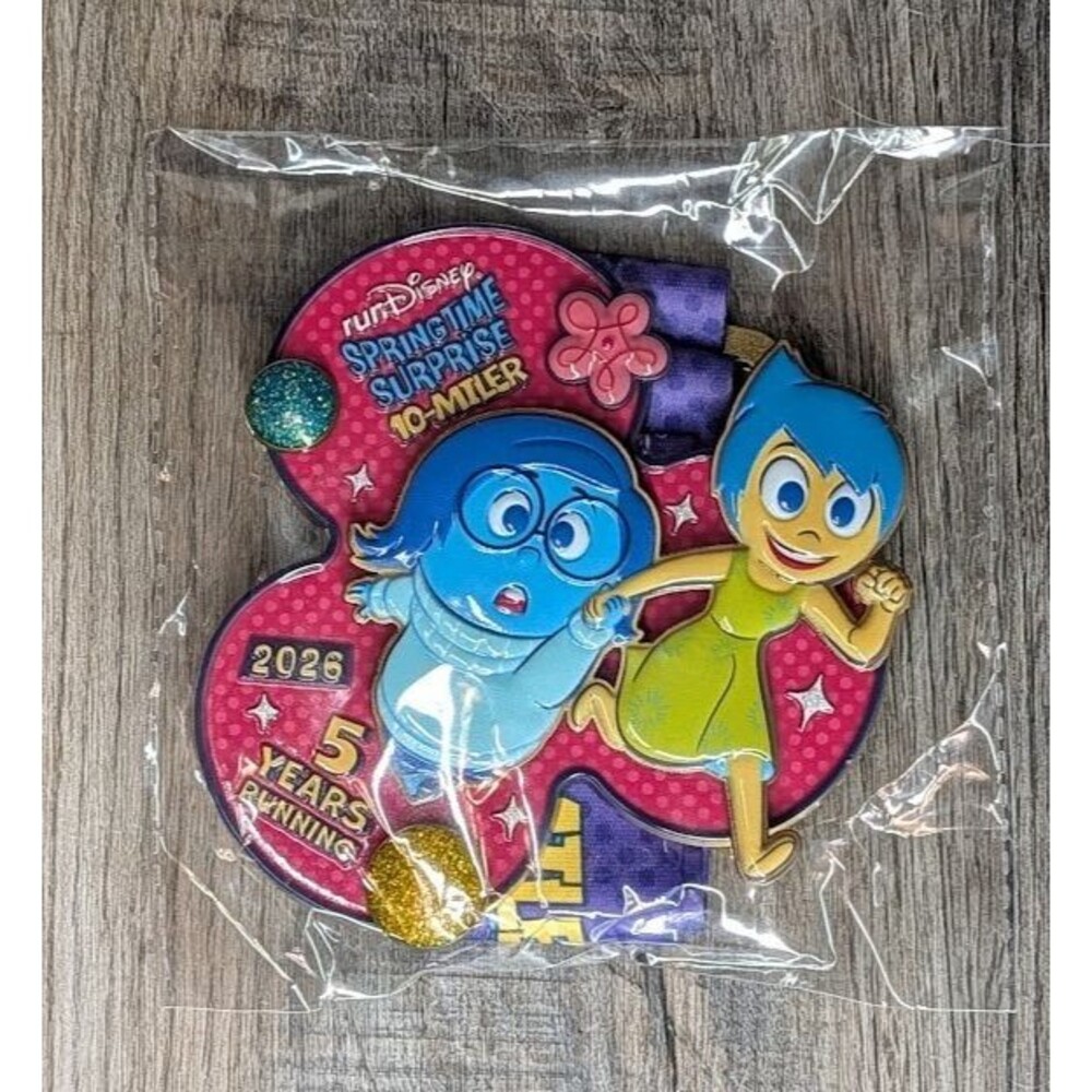 Disney runDisney Springtime Surprise 10 Miler Medal 2026 Inside Out Joy Sadness